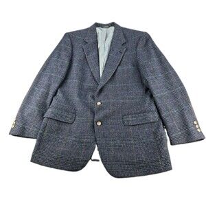 Jaymar Sport Coat Vtg Men Sz 44R Charcoal Gray Glen Plaid Tweed Wool Blazer USA